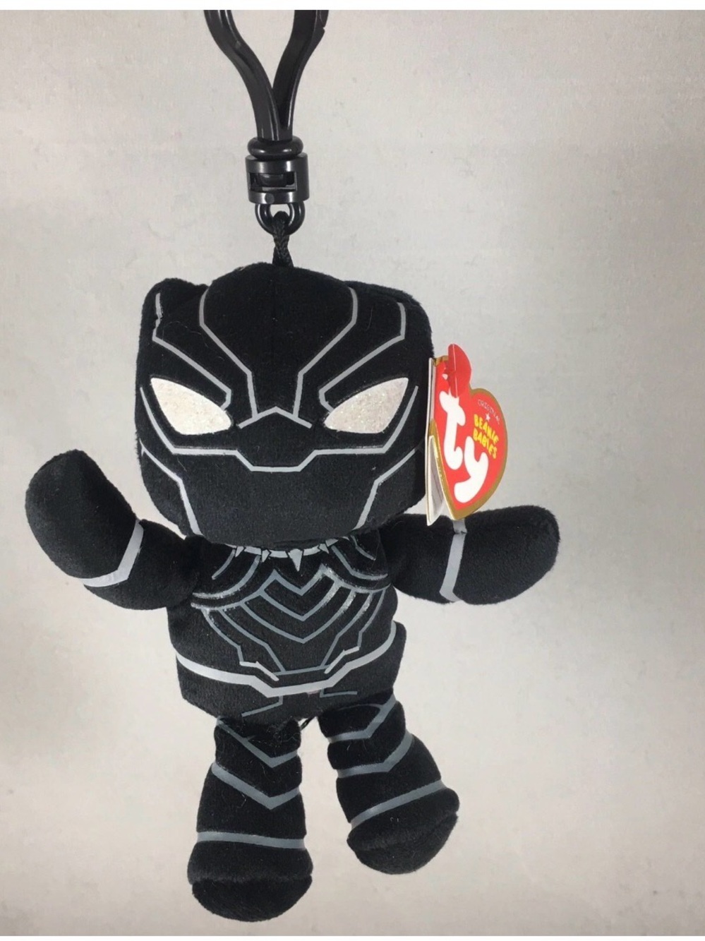 Ty Marvel Beanie Baby Clip - BLACK PANTHER (Plastic Key Clip 4 inch) Soft Plushy